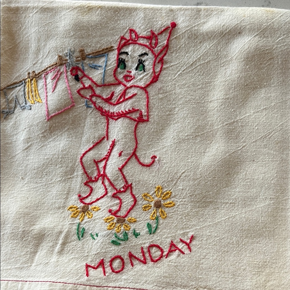 Vintage Embroidered days of the week with Red Devil